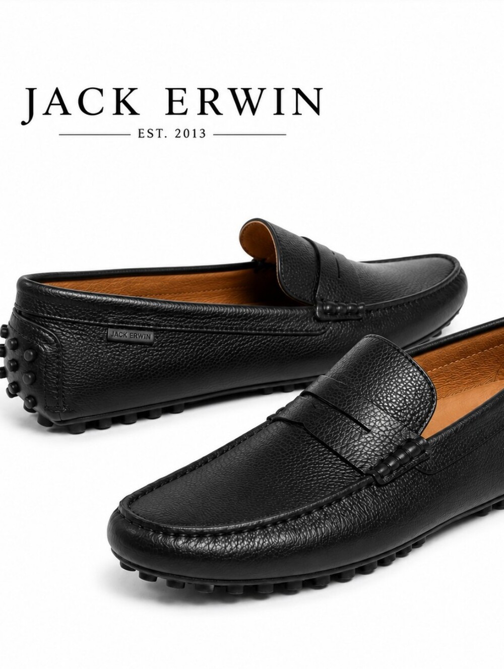 Jack Erwin Parker Leather Black Leather Driving  Loafers Men Size:11 M